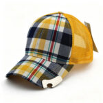 Trucker Caps Fashion Cotton Black and White Plaid Front Trucker Hat Unisex Adjustable Mesh Baseball Cap with Built-in Bottle Opener