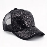 Trucker Caps Women Sparkly Sequin Adjustable Trucker Hat Glitter Casual Party Sequins Front Curved Bill Mesh Baseball Cap