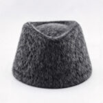 Bucket Hats Vintage Faux Fur Fez Warm Short Cylinder Hat Winter Plush Gray Solid Felt Short Cone Flat Top Cap