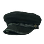 Newsboy Caps Classic Black Wool Blend Captain Fiddler Hat PU Leather Strap Winter Sailor Cap Vintage Casual Trim Metal Button Warm Lined Captain Cap