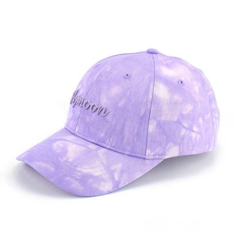 Baseball Caps Light Purple Tie Dye Flymoon Embroidered Adjustable Baseball Cap Unisex Casual Streetwear Outdoor Curved Brim Hat