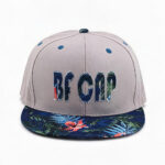 Flat Brim Caps Casual Light Grey BF CAP Embroidered Logo Flat Brim Baseball Cap Unisex Streetwear Navy Tropical Palm & Flower Print Brim Adjustable Snapback Hat