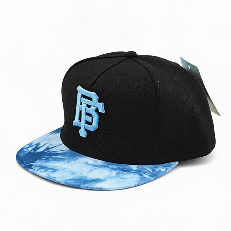 Flat Brim Caps Black Crown Light Blue 3D BF Embroidery Adjustable Snapback Cap Unisex Tie Dye Hip Hop Street Style Flat Brim Hat