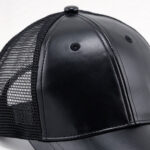 Trucker Caps Black PU Leather Mesh Trucker Cap Blank Faux Leather Front Custom Logo Adjustable Mesh Baseball Hat