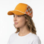 Trucker Caps Foam Checkered Trucker Hat Plaid Blank Rope Curved Brim Adjustable Mesh Baseball Cap