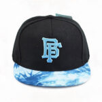 Flat Brim Caps Black Crown Light Blue 3D BF Embroidery Adjustable Snapback Cap Unisex Tie Dye Hip Hop Street Style Flat Brim Hat