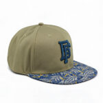Flat Brim Caps Casual Olive Green BF 3D Embroidered Flat Brim Streetwear Baseball Cap Blue Tropical Leaf Print Adjustable Snapback Hat