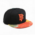 Flat Brim Caps 5 Panel Black 3D Letters Embroidery Snapback Cap Orange Print Flat Brim Hat
