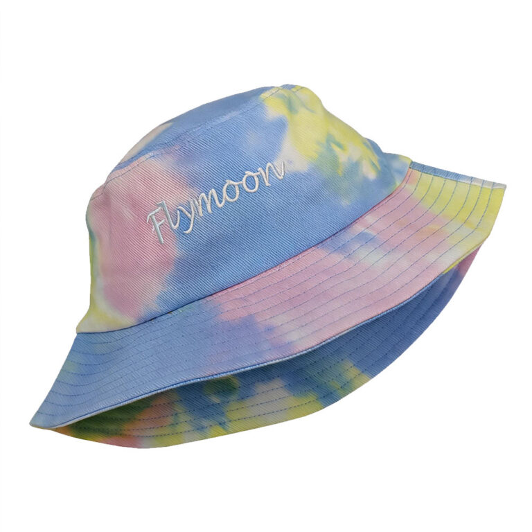 Bucket Hats 100% Cotton Tie-Dye Flymoon Embroidered Reversible Bucket Cap Striped Rainbow Colorful Fisherman Hat