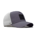 Trucker Caps Grey White Curved Bill Adjustable Trucker Hat Black Square Patch Curved Brim Outdoor Mesh Baseball Cap