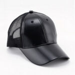 Trucker Caps Black PU Leather Mesh Trucker Cap Blank Faux Leather Front Custom Logo Adjustable Mesh Baseball Hat