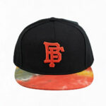 Flat Brim Caps 5 Panel Black 3D Letters Embroidery Snapback Cap Orange Print Flat Brim Hat