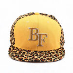 Flat Brim Caps Yellow BF 3D Embroidered Leopard Print Spliced Flat Brim Baseball Cap Unisex Hip-Hop Streetwear Adjustable Snapback Hat