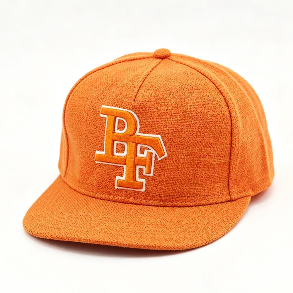 Flat Brim Caps Orange 3D White-Outline BF Embroidered Flat Brim Outdoor Snapback Cap Casual Unisex Hip-Hop Streetwear Adjustable Baseball Hat
