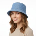 Bucket Hats Casual Unisex Light Blue Chambray Travel Beach Outdoor Bucket Cap Breathable Vent Eyelets Fisherman Hat