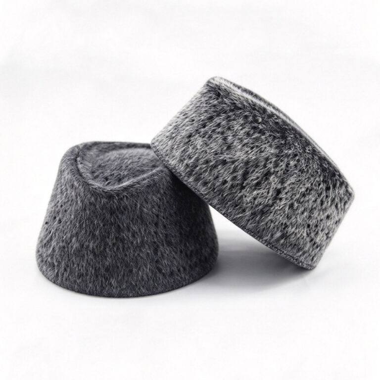 Bucket Hats Vintage Faux Fur Fez Warm Short Cylinder Hat Winter Plush Gray Solid Felt Short Cone Flat Top Cap