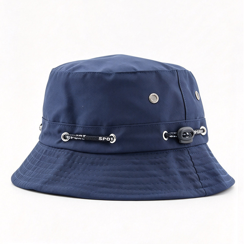 Bucket Hats Navy Blue Adjustable Drawstring Wide Brim Fisherman Hat Breathable Metal Eyelet Vent Sun Protection Sport Hiking Travel Bucket Cap