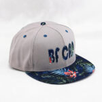 Flat Brim Caps Casual Light Grey BF CAP Embroidered Logo Flat Brim Baseball Cap Unisex Streetwear Navy Tropical Palm & Flower Print Brim Adjustable Snapback Hat