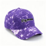 Baseball Caps Purple Tie Dye Flymoon Embroidery Logo Adjustable Brass Buckle Baseball Cap Unisex Trendy Streetwear Outdoor Curved Brim Sports Hat