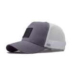Trucker Caps Grey White Curved Bill Adjustable Trucker Hat Black Square Patch Curved Brim Outdoor Mesh Baseball Cap