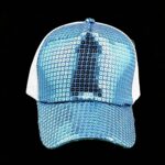 Trucker Caps Shiny Blue Sequin Front Trucker Hat White Breathable Adjustable Glitter Mesh Baseball Cap