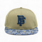 Flat Brim Caps Casual Olive Green BF 3D Embroidered Flat Brim Streetwear Baseball Cap Blue Tropical Leaf Print Adjustable Snapback Hat