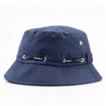 Bucket Hats Navy Blue Adjustable Drawstring Wide Brim Fisherman Hat Breathable Metal Eyelet Vent Sun Protection Sport Hiking Travel Bucket Cap