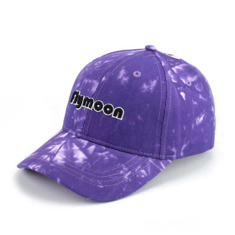 Baseball Caps Purple Tie Dye Flymoon Embroidery Logo Adjustable Brass Buckle Baseball Cap Unisex Trendy Streetwear Outdoor Curved Brim Sports Hat