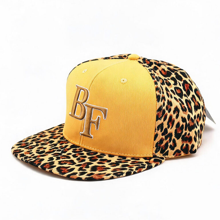 Flat Brim Caps Yellow BF 3D Embroidered Leopard Print Spliced Flat Brim Baseball Cap Unisex Hip-Hop Streetwear Adjustable Snapback Hat