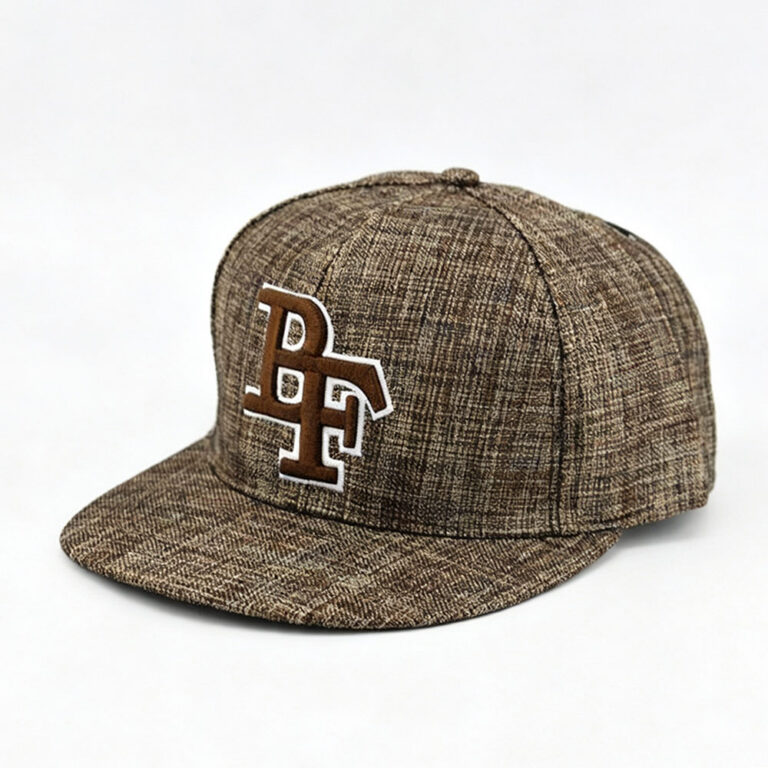 Flat Brim Caps Brown 3D White-Outline BF Embroidered Flat Brim Outdoor Snapback Cap Casual Unisex Hip-Hop Streetwear Adjustable Baseball Hat