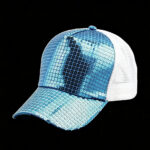 Trucker Caps Shiny Blue Sequin Front Trucker Hat White Breathable Adjustable Glitter Mesh Baseball Cap