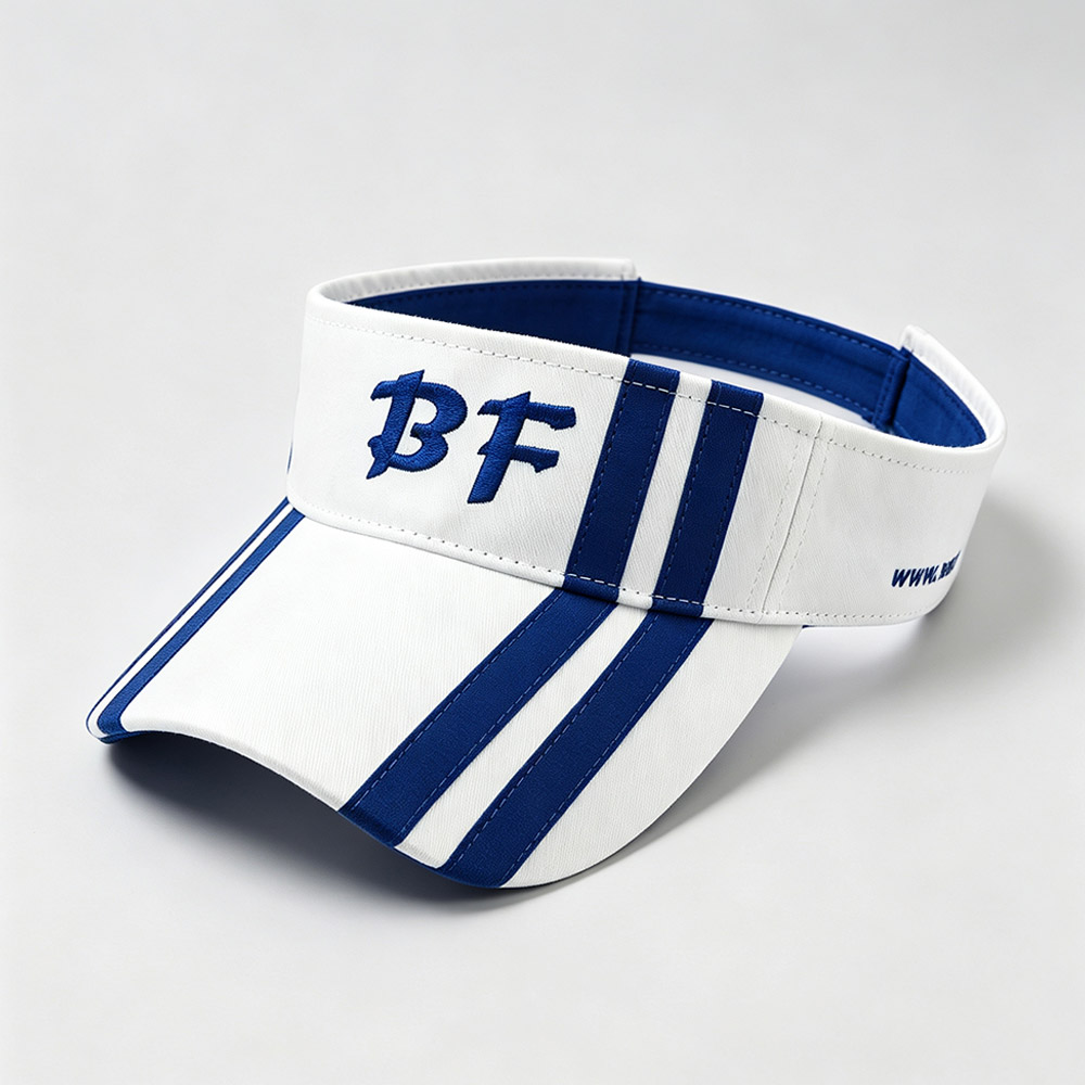 Visor Caps Blue & White Striped 3D BF Embroidery Adjustable Empty Top Cap Uv Protection Side Panel Embroidered Sun Visor Golf Hat