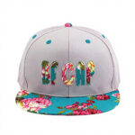 Flat Brim Caps Gray Crown Teal Pink Floral Brim Adjustable Snapback Hat Unisex Embroidered BF Applique Flat Bill Street Baseball Cap