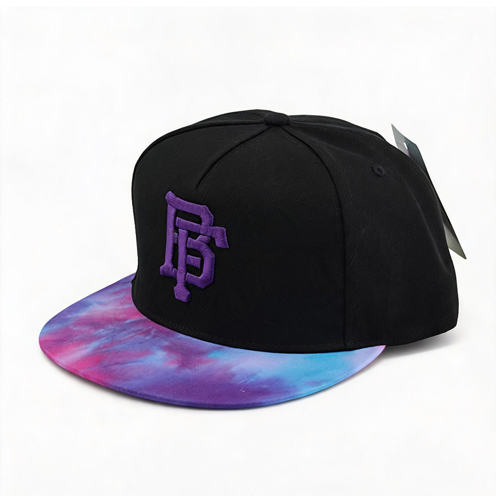 Flat Brim Caps Purple Blue Tie Dye Brim Adjustable Snapback Hat Hip Hop Street Style 3D Embroidered Black Flat Bill Cap