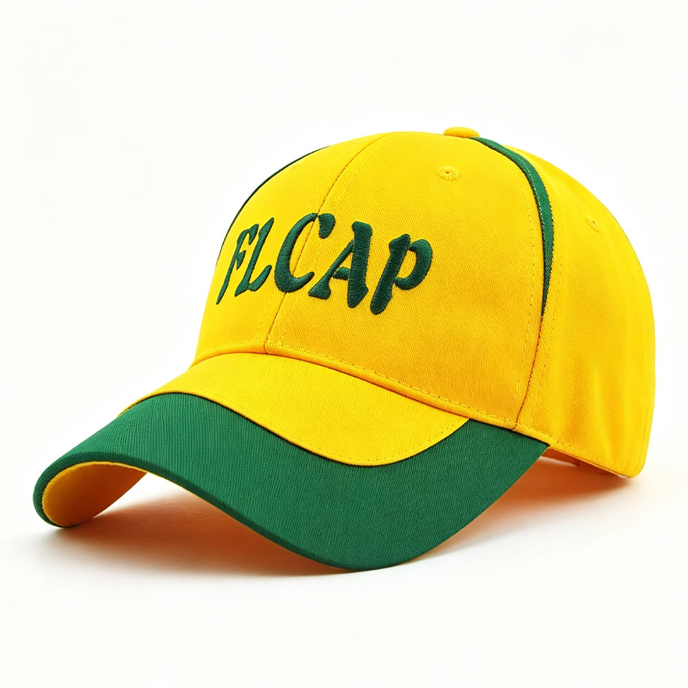 Baseball Caps Yellow & Green Color-Block 3D FLCAP Embroidery Logo Baseball Cap