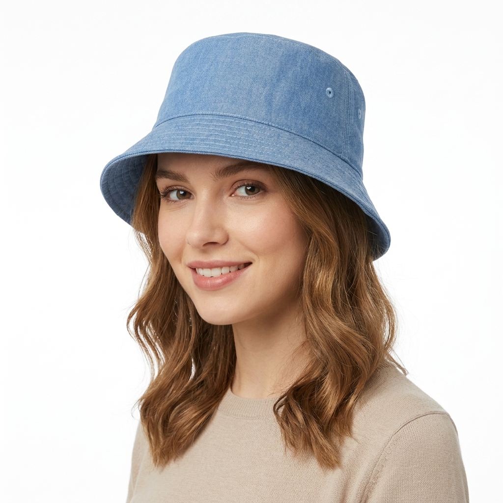 Bucket Hats Casual Unisex Light Blue Chambray Travel Beach Outdoor Bucket Cap Breathable Vent Eyelets Fisherman Hat