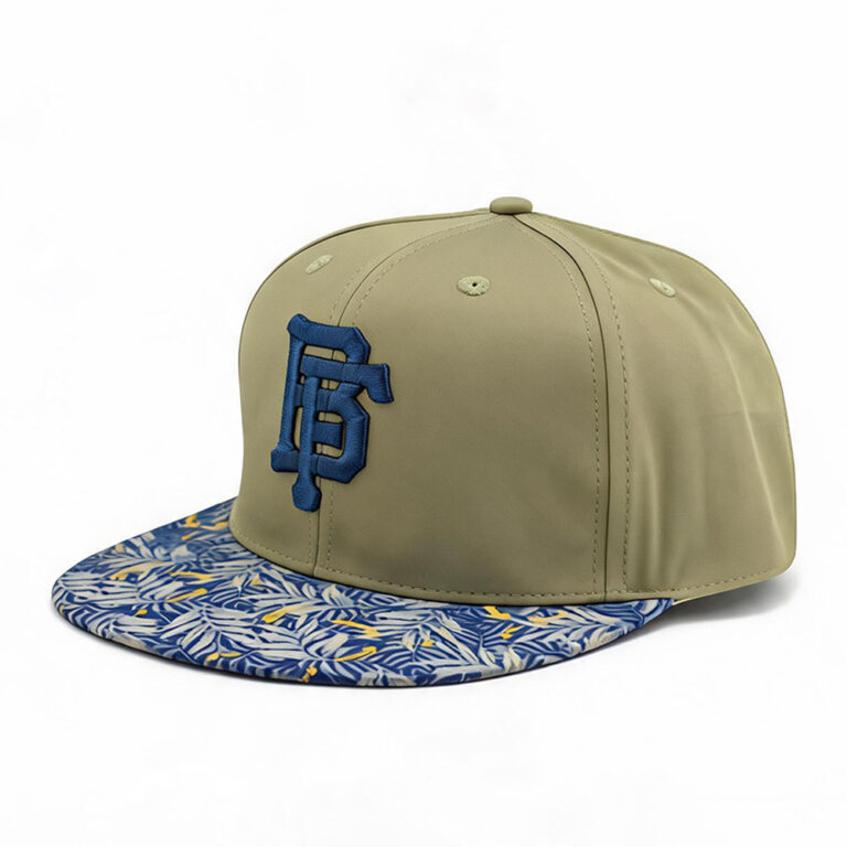 Flat Brim Caps Casual Olive Green BF 3D Embroidered Flat Brim Streetwear Baseball Cap Blue Tropical Leaf Print Adjustable Snapback Hat