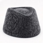 Bucket Hats Vintage Faux Fur Fez Warm Short Cylinder Hat Winter Plush Gray Solid Felt Short Cone Flat Top Cap