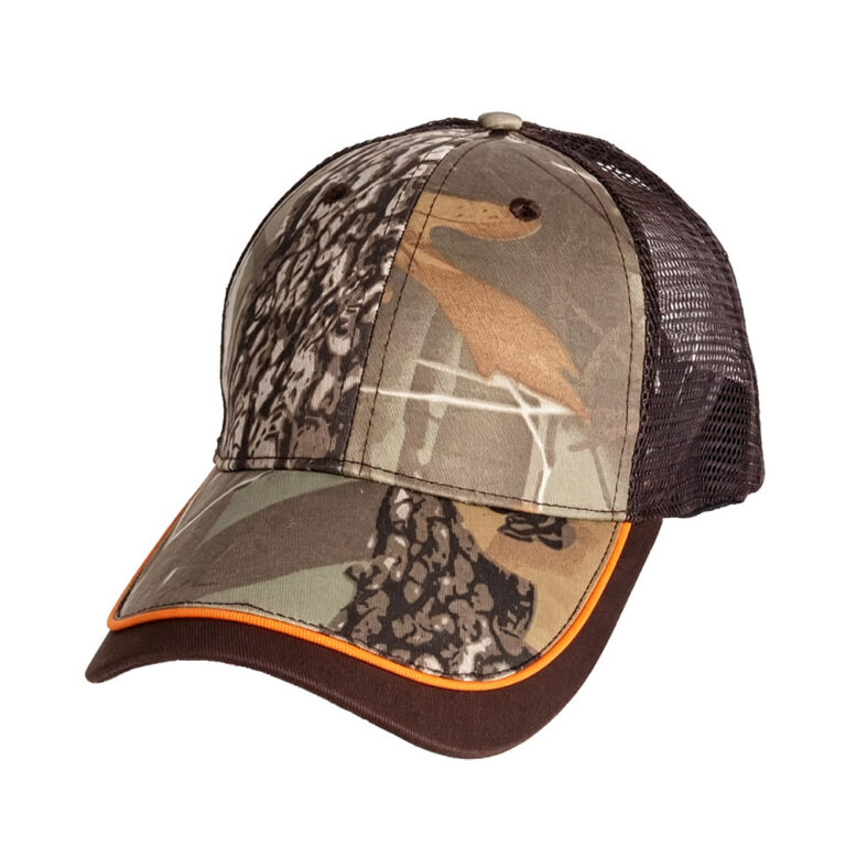 Trucker Caps Brown Camouflage Hunting Outdoor Trucker Hat Orange Trim Adjustable Mesh Baseball Cap