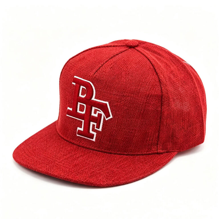Flat Brim Caps Red 3D White-Outline BF Embroidered Flat Brim Adjustable Snapback Cap Casual Unisex Hip-Hop Streetwear Baseball Hat