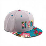 Flat Brim Caps Gray Crown Teal Pink Floral Brim Adjustable Snapback Hat Unisex Embroidered BF Applique Flat Bill Street Baseball Cap