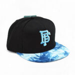 Flat Brim Caps Black Crown Light Blue 3D BF Embroidery Adjustable Snapback Cap Unisex Tie Dye Hip Hop Street Style Flat Brim Hat