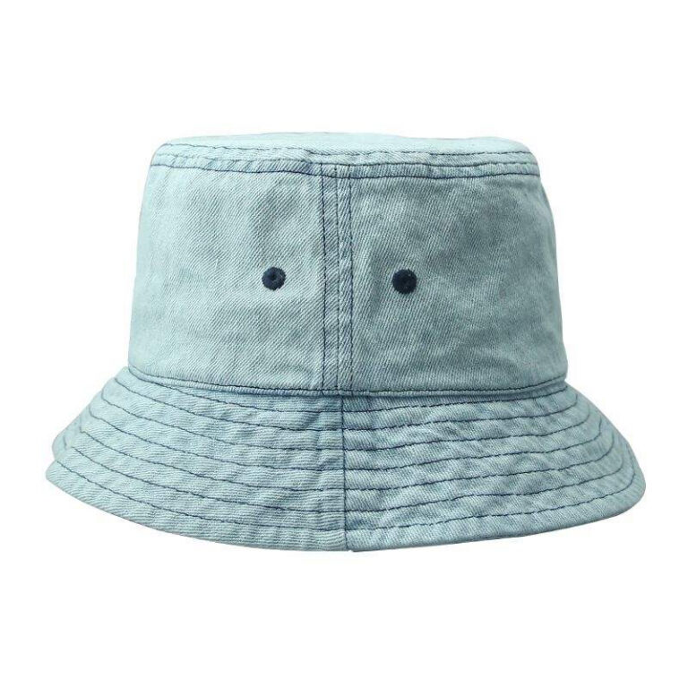 Bucket Hats Vintage Light Blue Washed Denim Travel Beach Outdoor Bucket Cap Unisex Casual Stone Breathable Vent Eyelets Sun Fisherman Hat