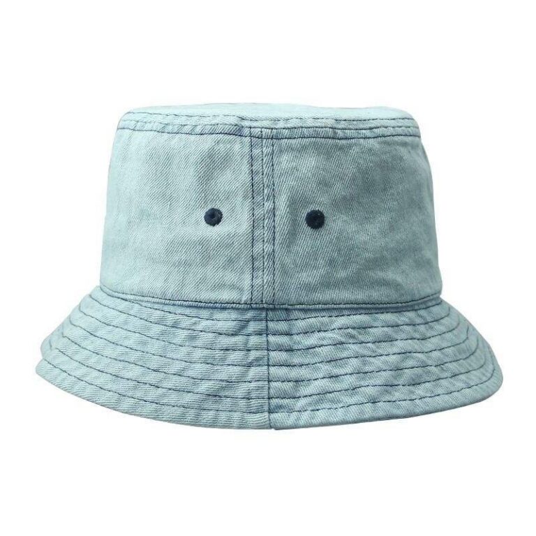 Bucket Hats Vintage Light Blue Washed Denim Travel Beach Outdoor Bucket Cap Unisex Casual Stone Breathable Vent Eyelets Sun Fisherman Hat