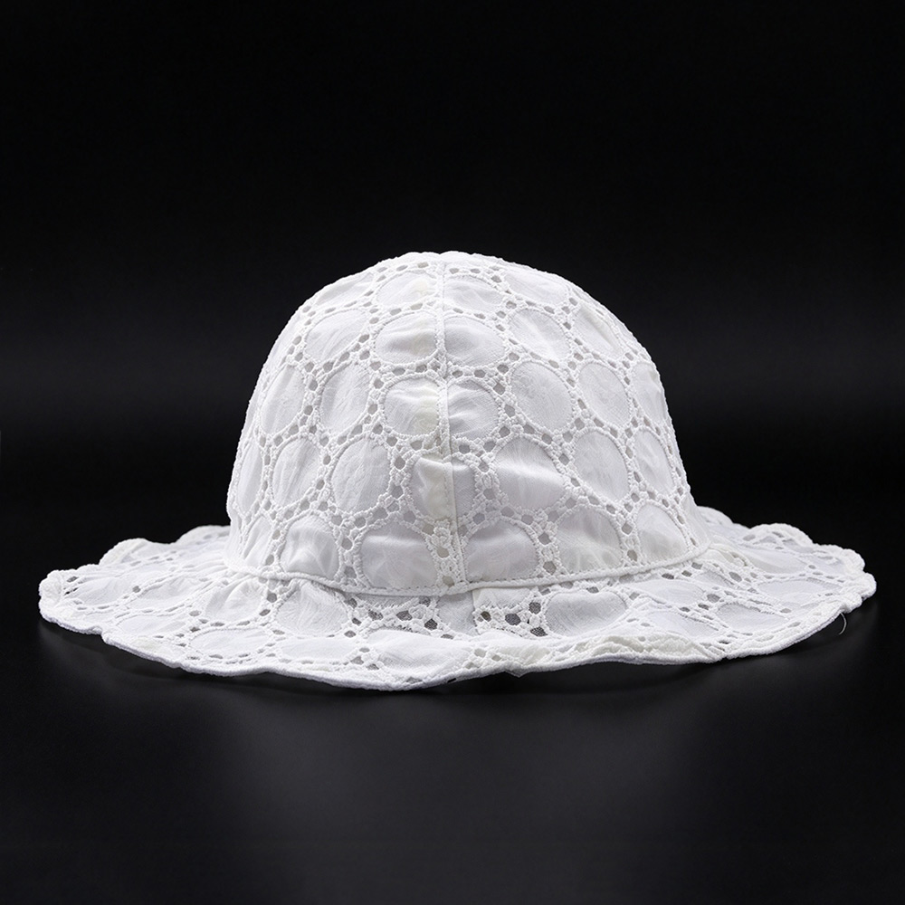 Bucket Hats Summer Infant Baby White Lace Breathable Lightweight Bucket Cap Toddler Hollow-out Ruffle Wide Brim Beach Wavy Sun Fisherman Hat