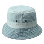 Bucket Hats Vintage Light Blue Washed Denim Travel Beach Outdoor Bucket Cap Unisex Casual Stone Breathable Vent Eyelets Sun Fisherman Hat