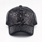 Trucker Caps Women Sparkly Sequin Adjustable Trucker Hat Glitter Casual Party Sequins Front Curved Bill Mesh Baseball Cap