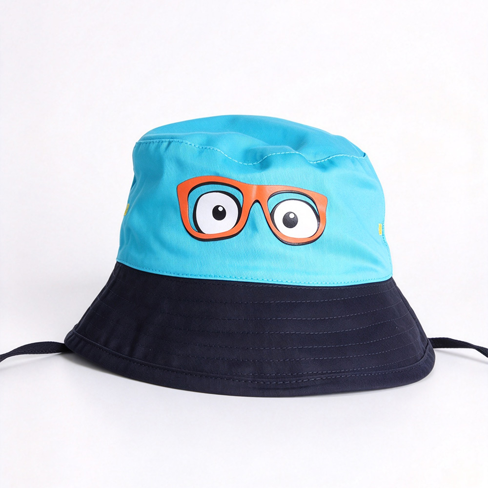 Bucket Hats Kids Outdoor Beach Camping Travel Adjustable Bucket Cap Toddler Cute Cartoon Glasses Eyes Print Wide Brim Fisherman Hat with Chin Strap