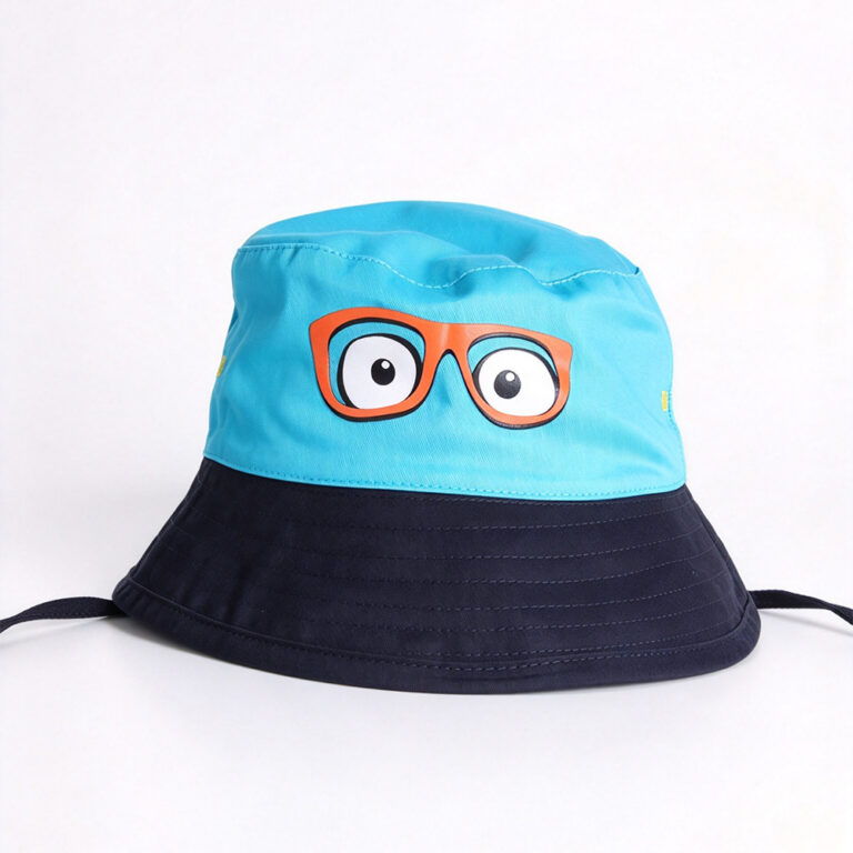 Bucket Hats Kids Outdoor Beach Camping Travel Adjustable Bucket Cap Toddler Cute Cartoon Glasses Eyes Print Wide Brim Fisherman Hat with Chin Strap