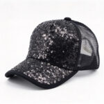 Trucker Caps Women Sparkly Sequin Adjustable Trucker Hat Glitter Casual Party Sequins Front Curved Bill Mesh Baseball Cap